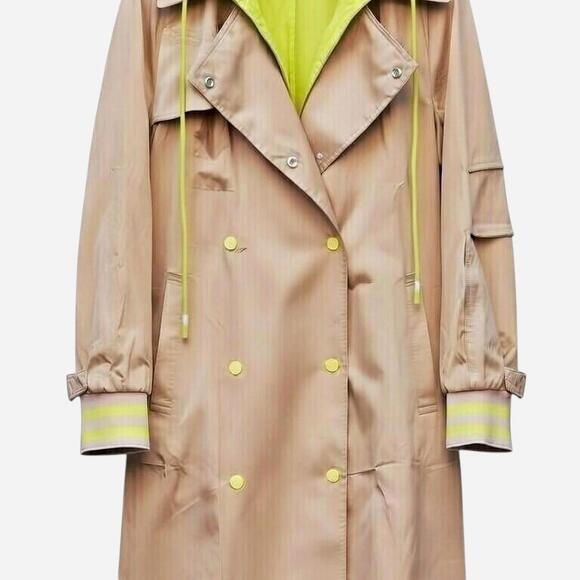 New Size Medium Tan Trench Coat w/ Yellow Hoodie – Statement Layer 💛 - Picture 2 of 5